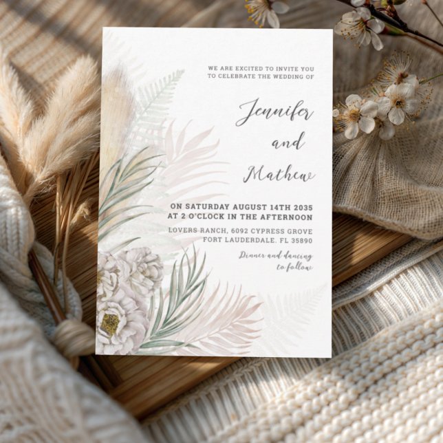 Invitación Boda Boho Pampas Grass & Floral Blanco (Subido por el creador)