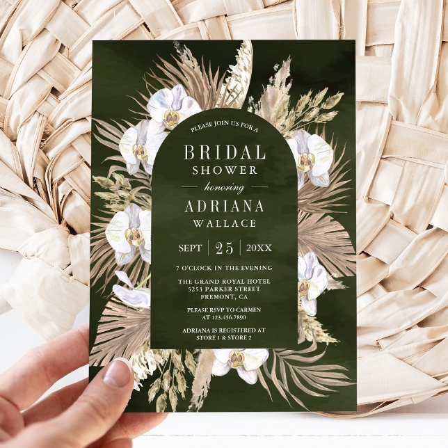 Invitación Boda Boho Pampas Orquídea Blanca Olivo Verde (Subido por el creador)