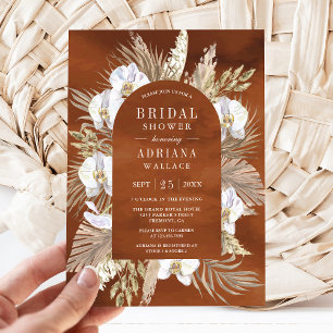 Invitación Boda Boho Pampas Orquídea Blanca Terracota