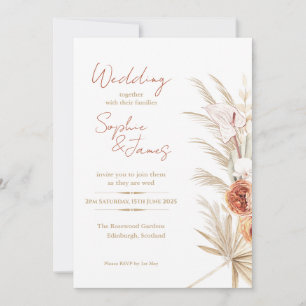 Invitación Boda Boho Pampas Rosa Melocotón Palma Tropical