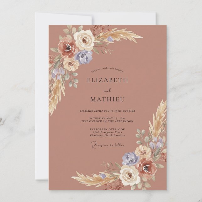Invitación Boda Boho Pampas Terracota Eucalipto (Anverso)