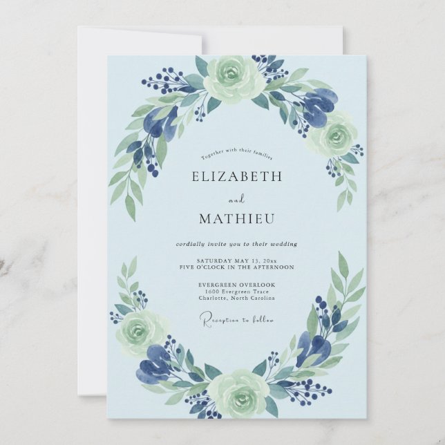 Invitación Boda Boho Polvo Hoja Azulada (Anverso)