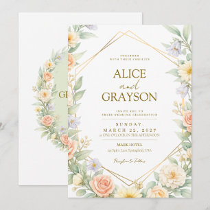 Invitación Boda Boho Primavera Floral Acuarela Colorida