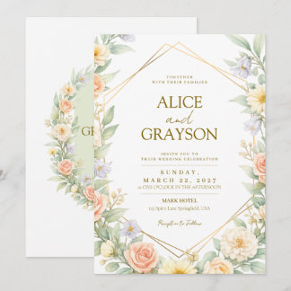 Invitación Boda Boho Primavera Floral Acuarela Colorida