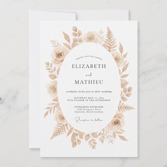Invitación Boda Boho Refinada Beige (Anverso)