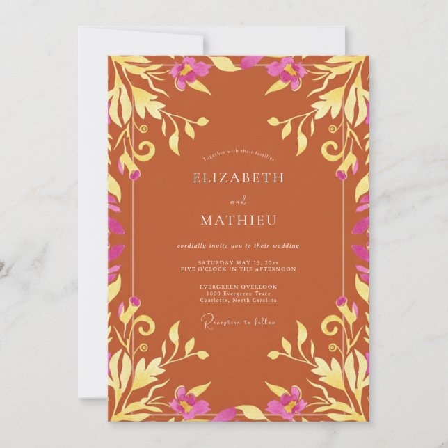 Invitación Boda Boho Refinada de Terracota (Anverso)