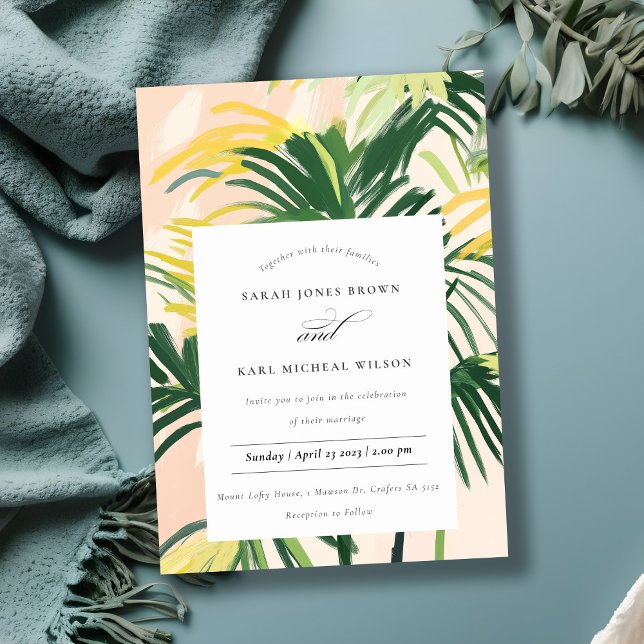 Invitación Boda Boho Rubor Green Tropical Palm (Subido por el creador)
