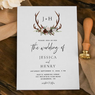Invitación Boda Boho Rustic Floral Antlers