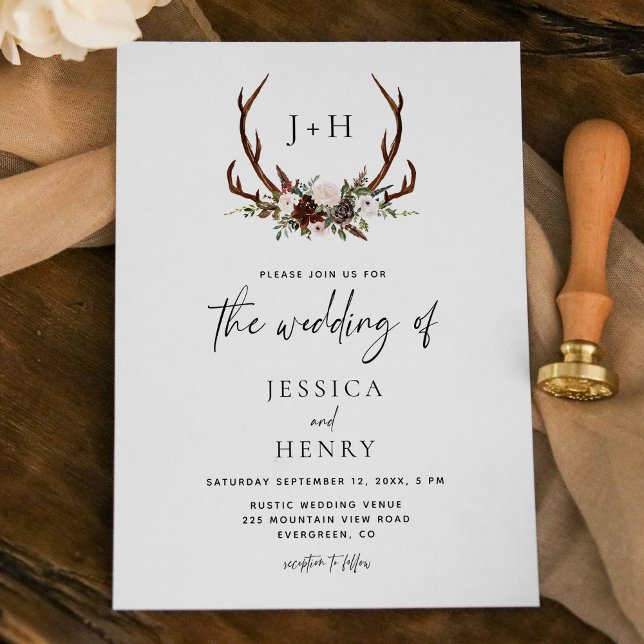 Invitación Boda Boho Rustic Floral Antlers (Subido por el creador)
