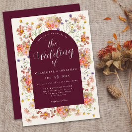 Invitación Boda Boho Rustic Wildflower Burgundy