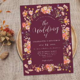 Invitación Boda Boho Rustic Wildflower Burgundy