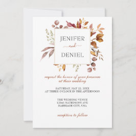 Invitación Boda Boho Rústica de Otoño con Hojas de Otoño