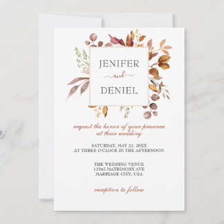 Invitación Boda Boho Rústica de Otoño con Hojas de Otoño