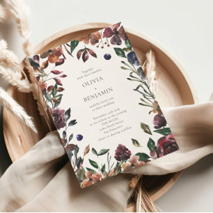 Invitación Boda Boho Rústico Botánico con Borde de Borgoña