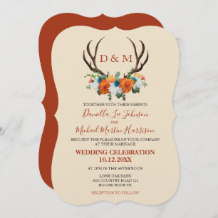 Invitación Boda BOHO Rústico Floral Antlers