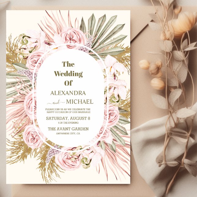 Invitación boda boho sage green y pampas (Subido por el creador)