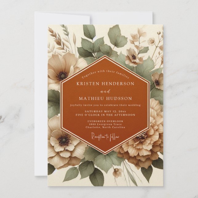 Invitación Boda Boho Silenciada de Terracota (Anverso)