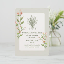 Invitación Boda boho silvestre de acuarela botánica salvia 