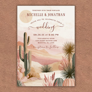 Invitación Boda Boho Southwestern Acuarela Desierto Cactus