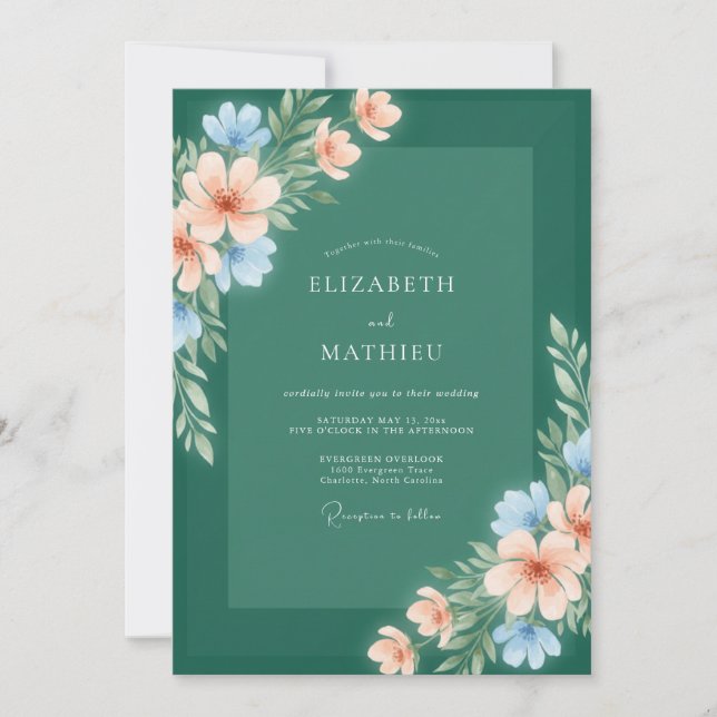Invitación Boda Boho Spruce Flor de Periwinkle (Anverso)