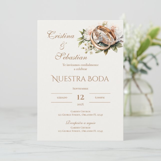 Invitación Boda Boho suena en español (Anverso de pie)