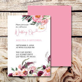 Invitación Boda Boho Tema Rubor Rosas de Borgoña Rosa