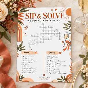 Invitación Boda Boho Terracota Crucigrama Sip & Solve