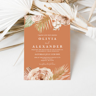 Invitación Boda boho terracota floral tropical y palmeras