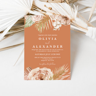Invitación Boda boho terracota floral tropical y palmeras