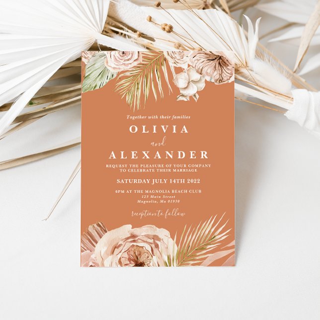Invitación Boda boho terracota floral tropical y palmeras (Subido por el creador)