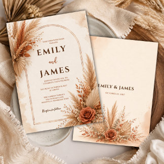 Invitación Boda Boho Terracota Hierba de Pampas