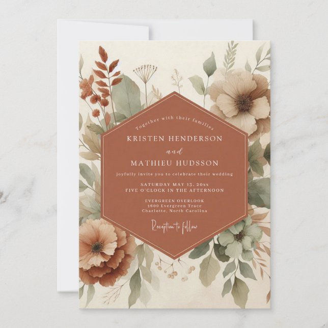 Invitación Boda Boho Terracota Terrosa (Anverso)