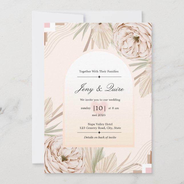 Invitación Boda Boho Terracota Verde Sage (Anverso)