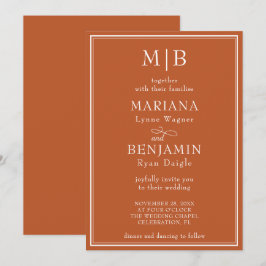 Invitación Boda Boho Terracotta de la frontera moderna Minima