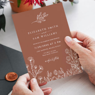 Invitación Boda Boho Terracotta Naranja Quemado de Flores Sil