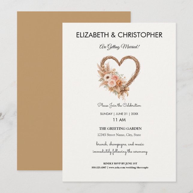 Invitación Boda Boho Terrenal Elegante Simple (Anverso / Reverso)