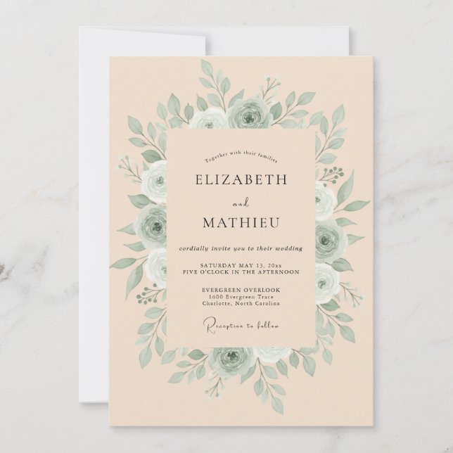 Invitación Boda Boho Terrosa Verde Salvia (Anverso)
