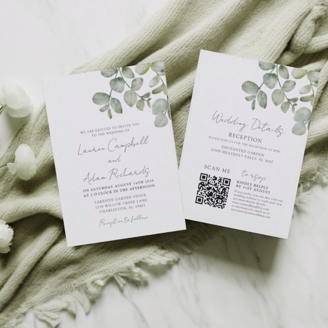 Invitación Boda Boho Todo En Uno Verde Salvia Eucalipto (Subido por el creador)