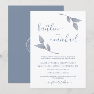 Invitación Boda Boho Vines Simple Deja El Azul Dusto