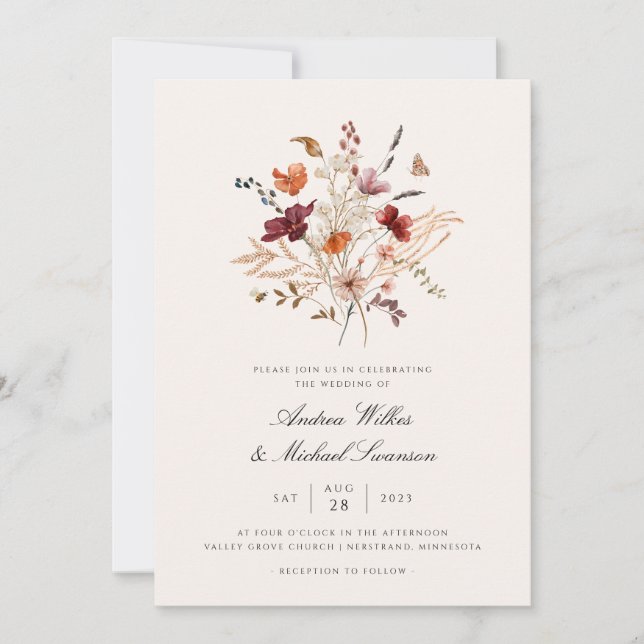 Invitación Boda Boho Vintage Flor Silvestre Otoño (Anverso)