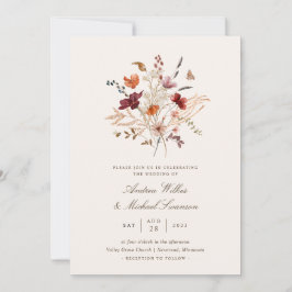 Invitación Boda Boho Vintage Flor Silvestre Otoño