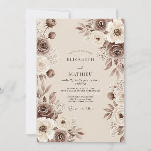 Invitación Boda Boho Vintage Marrón Sepia