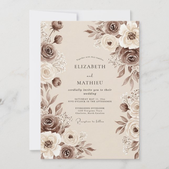 Invitación Boda Boho Vintage Marrón Sepia (Anverso)