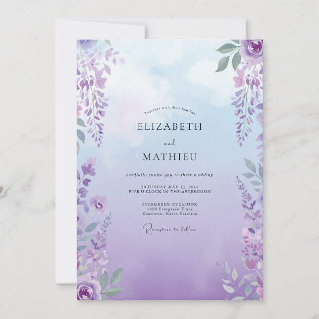 Invitación Boda Boho Violeta Wisteria (Anverso)