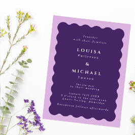 Invitación Boda Boho Wavy Border Purple & Lilac