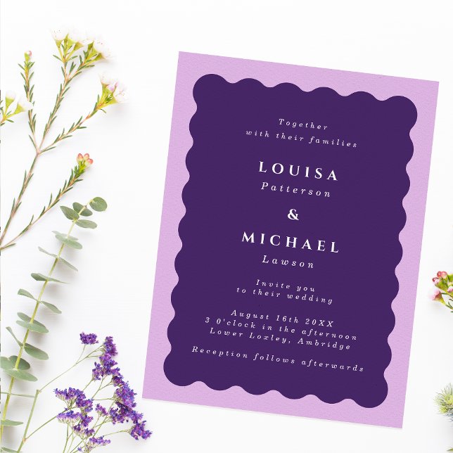 Invitación Boda Boho Wavy Border Purple & Lilac (Subido por el creador)