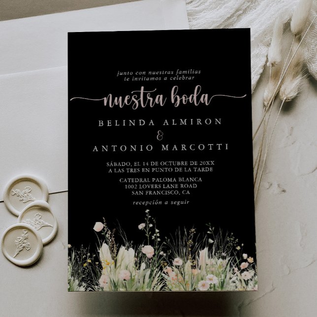 Invitación Boda Boho Wildflower Black Nuestra Boda (Subido por el creador)
