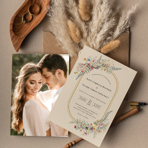 Invitación Boda Boho Wildflower Fern Beige