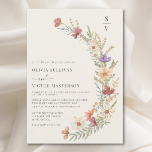 Invitación Boda Boho Wildflower Floral Beige
