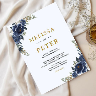 Invitación Boda Boho Wildflower Gold y Navy Blue